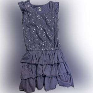 Girls Navy Sequence sparky cotton dress